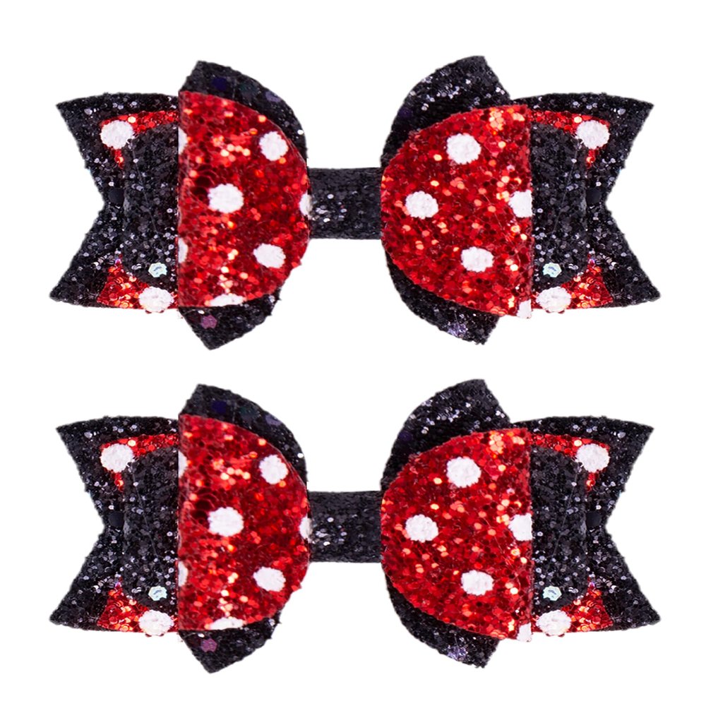 Beleki Chrismas Hair Bows Glitter Polka Dot Hair Clips for Girls, 4-Layered Handmade Bows Metal Alligator Hairpin Sparkly Hair Accessories for Valentine's Day Birthday Christmas Decor