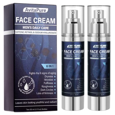 6-in-1 Face Cream for Men  Mens Anti Aging Face Cream w/Caffeine & Retinol to Firm, Hydrate & Refresh Skin, Quick-Absorbing Non-Greasy Formula