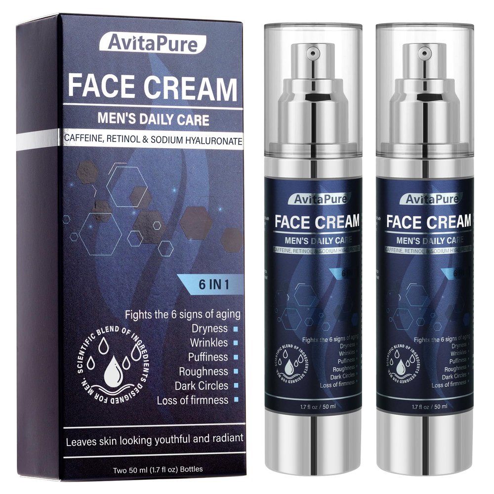 6-in-1 Face Cream for Men  Mens Anti Aging Face Cream w/Caffeine & Retinol to Firm, Hydrate & Refresh Skin, Quick-Absorbing Non-Greasy Formula