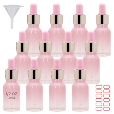 12PCS 0.5oz Dropper Bottle,essential oil bottle,Tincture Bottles with Glass Dropper, for Essential Oils, Aromatherapy, Cosmetic, Laboratory, Pharmacy, Liquids, Travel 15ml (Gradient Pink, 0.5, ounces)