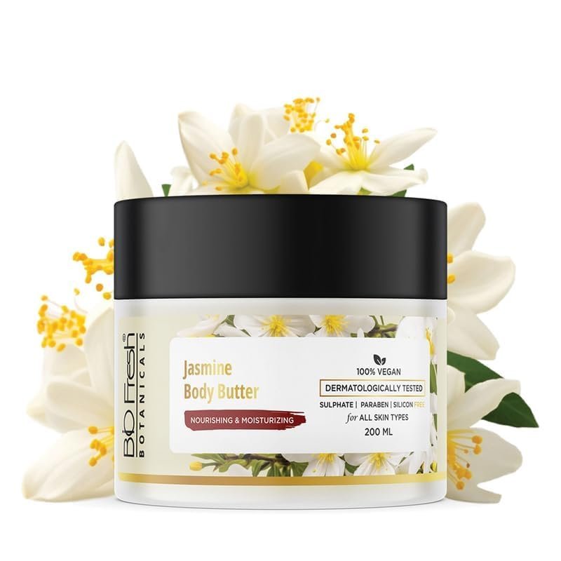 BIOFRESH BOTANICALS Jasmine Body Butter - 200ml Hydrating Winter Cream for Dry & Cracked with Aloe, Murumuru Butter & Jasmine Extract Skin Anti-Aging Moisturizing Body Butter for Dry Skin Repair Cream