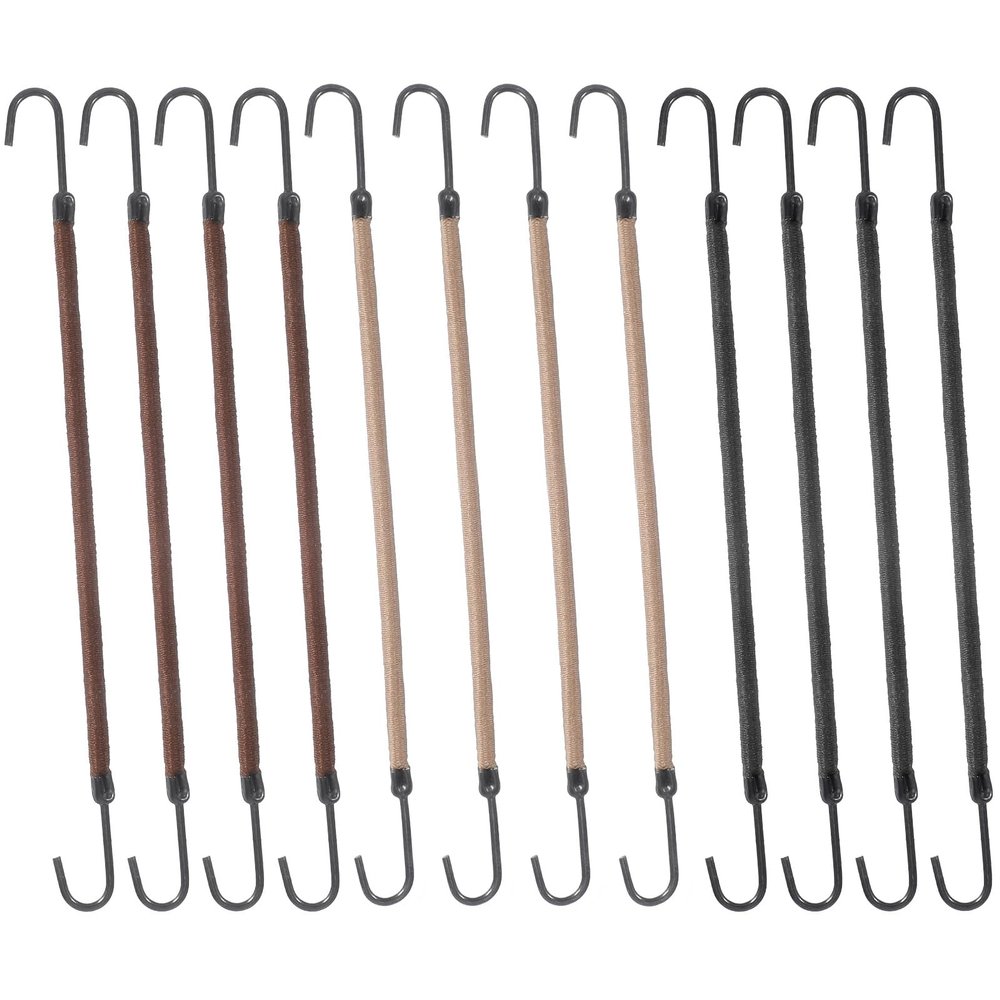 12 Pcs Bungee Hair Ties, Elastic Small Ponytail Holders, Cord Hair Ties with Hooks, Styling Elastic Rubber Bands Holder for Women Girls Curly Long Hair (Black, Coffee and Apricot)