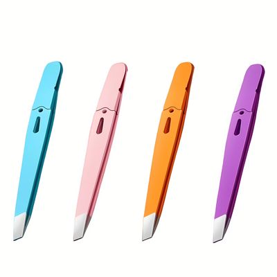 4Pcs Colorful Eyebrow Tweezers Set Stainless Steel Slant Tip for Precision Hair Removal