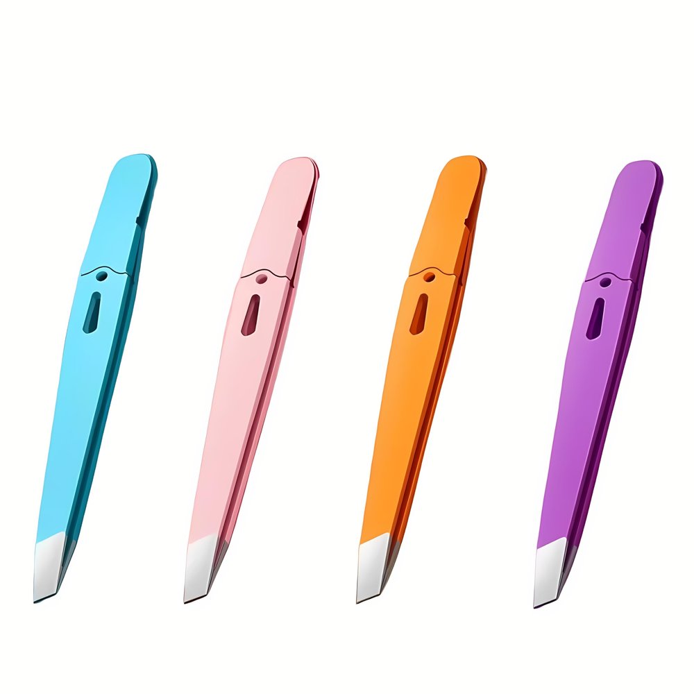 4Pcs Colorful Eyebrow Tweezers Set Stainless Steel Slant Tip for Precision Hair Removal