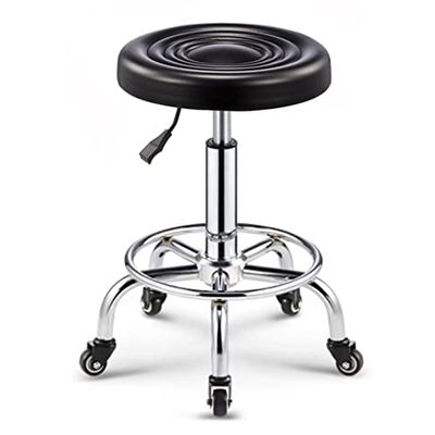 Adjustable Rolling Stool with Wheels, Swivel Leather Seat, Round Height-Adjustable Bar & Office Chair, Spa & Shop Stool - Green
