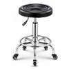 Adjustable Rolling Stool with Wheels, Swivel Leather Seat, Round Height-Adjustable Bar & Office Chair, Spa & Shop Stool - Green view 1