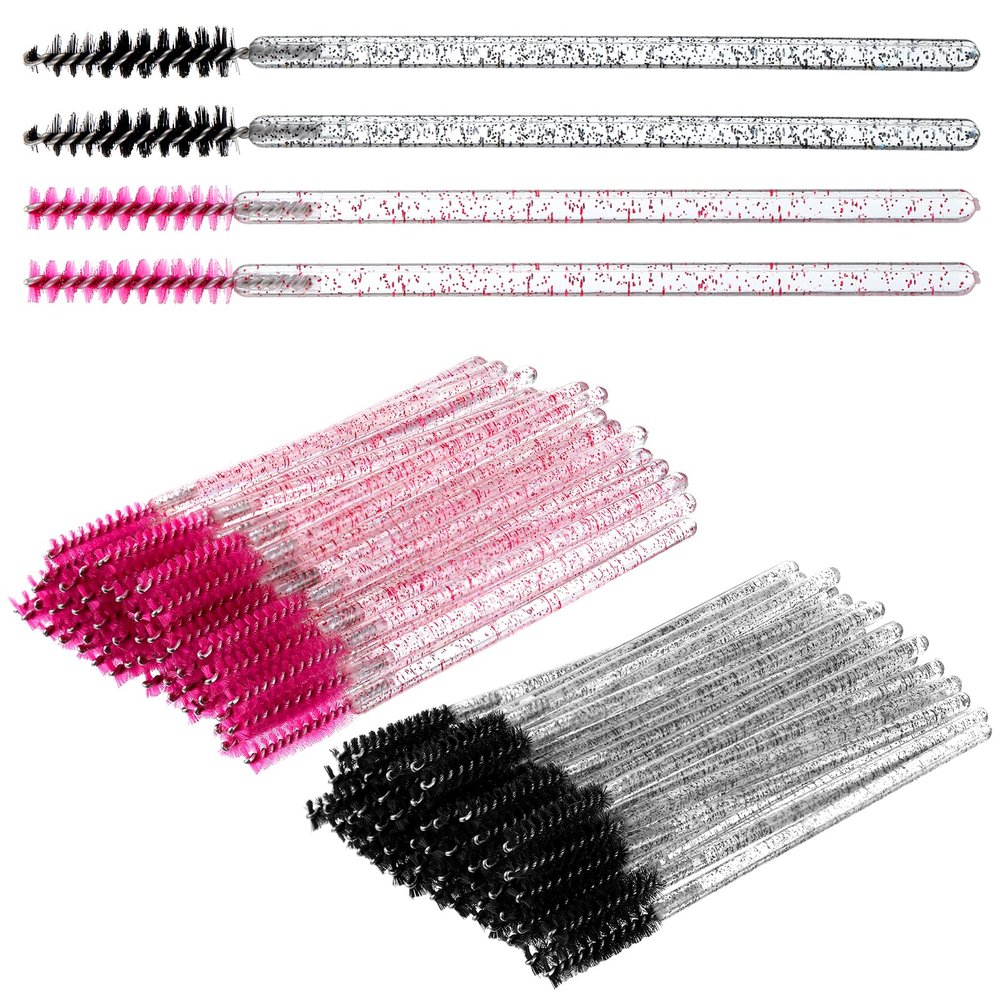 100PCS Spoolies for Eyelash Extensions, Disposable Mascara Wands, Adjustable Eyebrow Spoolie, for Lengthening Eyelashes And Grooming Eyebrows(Black Pink)
