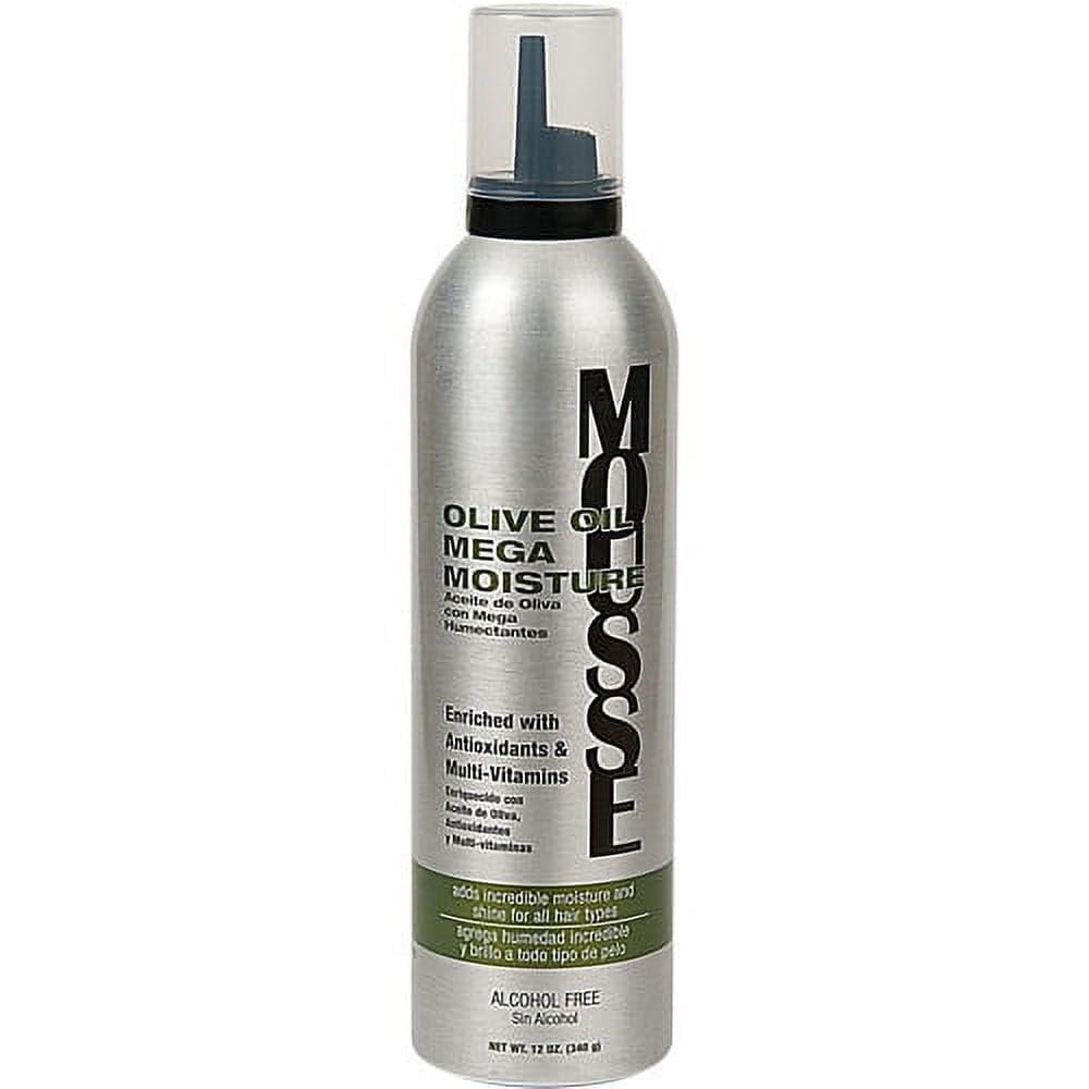 Olive Oil Mega Moisture Hair Styling Mousse, Moisturizing, Pump and Chemically Treated, 12oz 1 Count