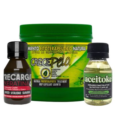 3-Step Hair Repair Bundle  KeraReconstructor + Keratin Ampoule + CrecePelo Natural Phytotherapeutic Mask 16 oz  Deep Repair, Frizz Control & Growth  For Damaged, Bleached & Dry Hair