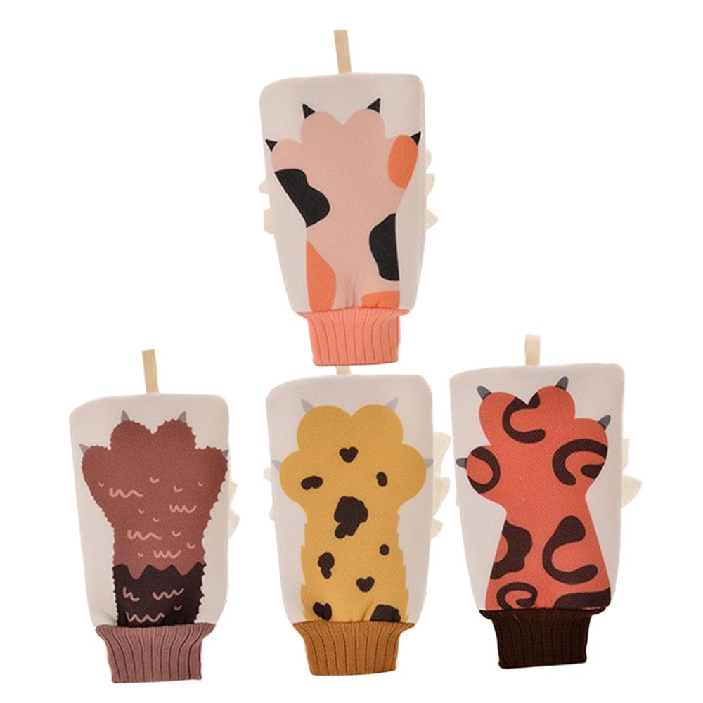 Alipis 4pcs Deep Exfoliating Mitt Double Sided Body Scrubber Spa Massage Gloves with Adorable Animal Patterns for Adults and Bathing Ergonomic Fit for Gentle Skin Cleaning