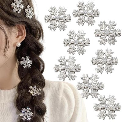 10Pcs Christmas Hair Clip White Snowflake Diamond Hair Accessories for Women Girls Xmas Bow Hair Clips Holiday Sparkling Diamond Hairpins Festive Hair Bow Hair Accessory for Wowen Holiday Party Gifts