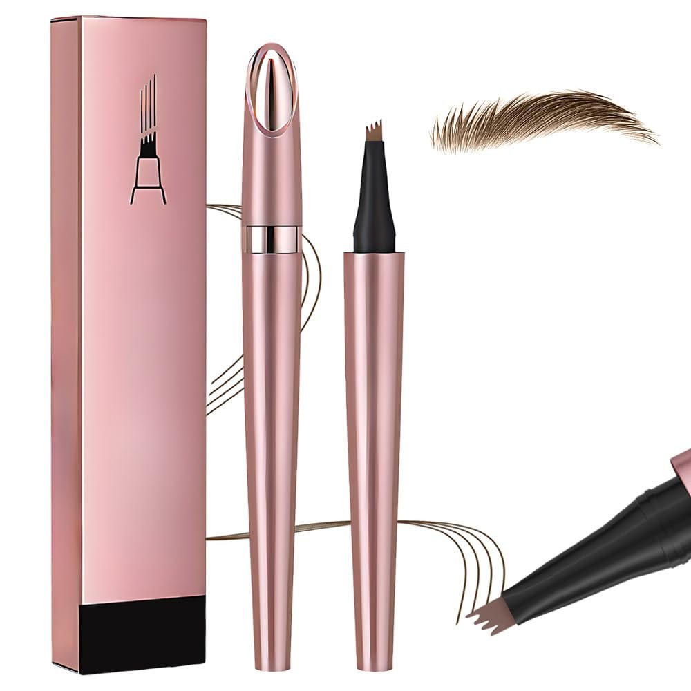 2026 New Microblading Eyebrow Pen, Waterproof Eyebrow Pencil, Eye Brow Pen with 4 Tip, Premium Natural Magic Eyebrow Makeup Fine Stroke Contouring Pencil Long-Lasting Stay on All Day (Dark Brown)