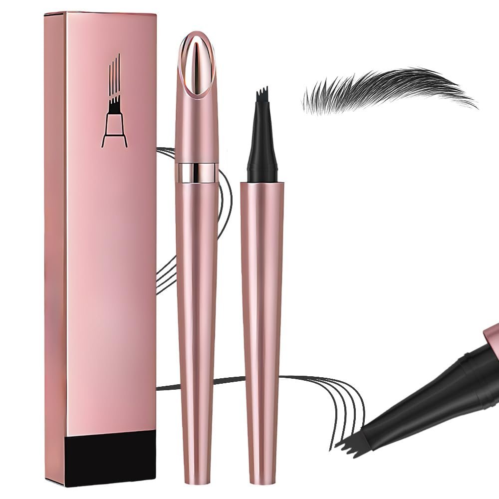 2026 New Microblading Eyebrow Pen, Waterproof Eyebrow Pencil, Eye Brow Pen with 4 Tip, Premium Natural Magic Eyebrow Makeup Fine Stroke Contouring Pencil Long-Lasting Stay on All Day (Black)