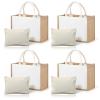 4 Set Burlap Tote Bag, Jute Tote Bag with Canvas Makeup Pouch Burlap Gift Bags with Handles Reusable DIY Craft Blank Gift Bages Blank Canvas Grocery Bags for Bridesmaid, Shopping, Pool, Wedding view 1