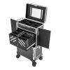 BGSHKAL Rolling Makeup Train Case, Professional Cosmetic Trolley Cosmetic Organizer Rolling Makeup Case Multiple Adjustable Compartments with Built-In Locking Mechanism and 34.25-In Retractable Handle view 3