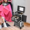 BGSHKAL Rolling Makeup Train Case, Professional Cosmetic Trolley Cosmetic Organizer Rolling Makeup Case Multiple Adjustable Compartments with Built-In Locking Mechanism and 34.25-In Retractable Handle view 4