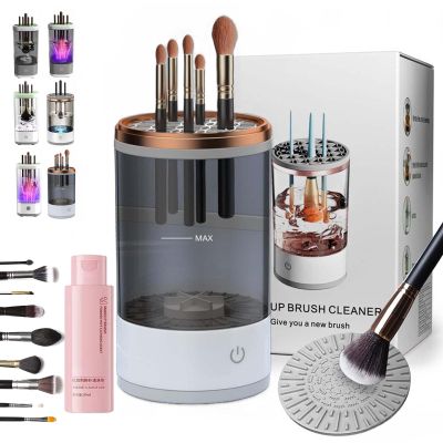 Makeup Brush Cleaner, 3 in 1 Electric Brush Cleaner, Electric Makeup Brush Cleaner - Automatic Spinning Cosmetic Tool for Deep Cleaning All Types of Brushes Set (Plug-in,Black-b)