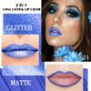 evpct Blue Metallic Glitter Lip Liner and Lipstick Combo Lip Gloss Stain Set Makeup for Women Long Lasting Waterproof 24, Non Stick Cup Metal Shine Shimmer Iridescent Liquid Lipstick 24 view 2