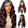 BaaerHve 20 Inch P1B99J Burgundy Headband Wigs Human Hair Body Wave Wigs for Black Women Brazilian Virgin Hair Glueless None Lace Front Half Wig Wear and Go Highlight Headband Wigs Human Hair view 1