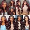 BaaerHve 20 Inch P1B99J Burgundy Headband Wigs Human Hair Body Wave Wigs for Black Women Brazilian Virgin Hair Glueless None Lace Front Half Wig Wear and Go Highlight Headband Wigs Human Hair view 2