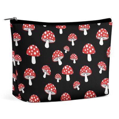 MUMEHAZ Large Travel Make Up Bag Cute Cartoon Red Mushroom Portable Storage Cosmetic Bag Toiletry Bags Lipstick Organizer Storage Pouch