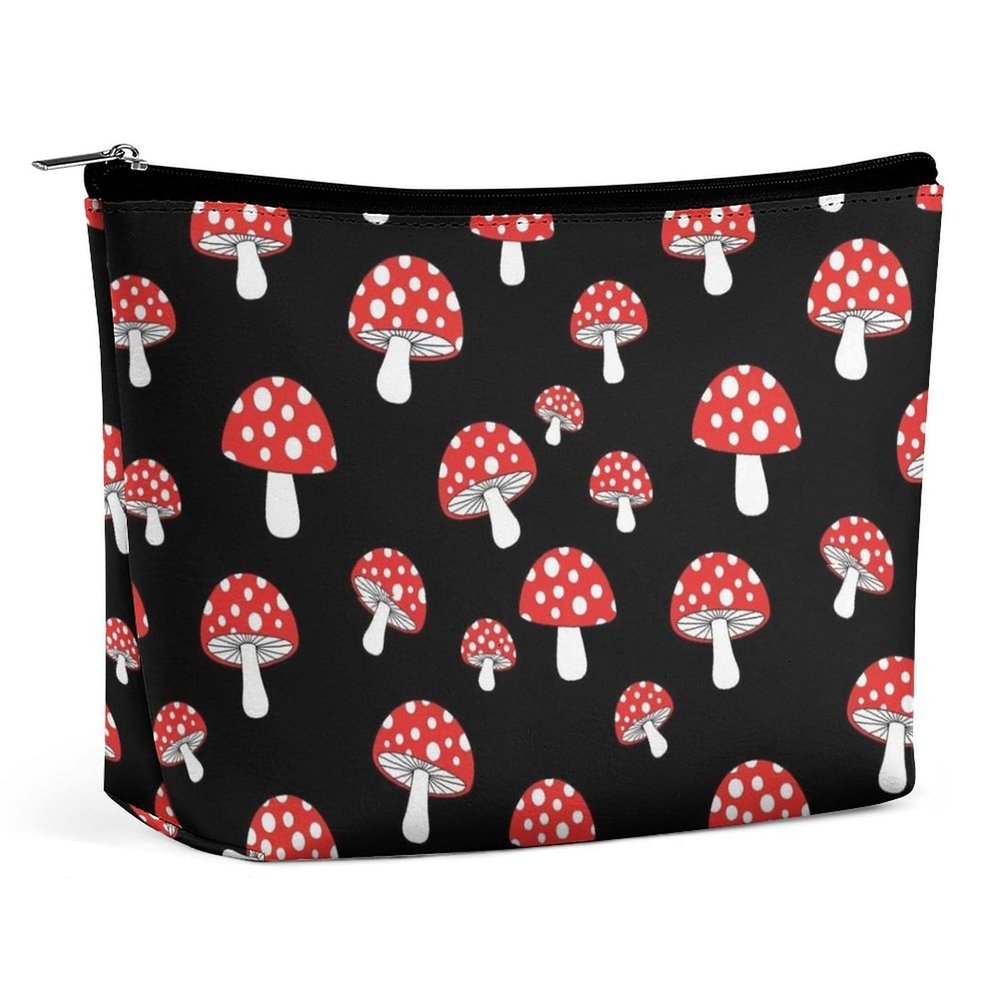 MUMEHAZ Large Travel Make Up Bag Cute Cartoon Red Mushroom Portable Storage Cosmetic Bag Toiletry Bags Lipstick Organizer Storage Pouch