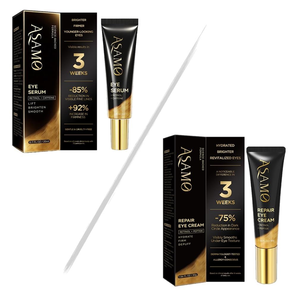 ASAMO Retinol & Peptides Under Eye Kit | Daily Hydrating Serum + Anti-Wrinkle Cream for Puffy Eyes