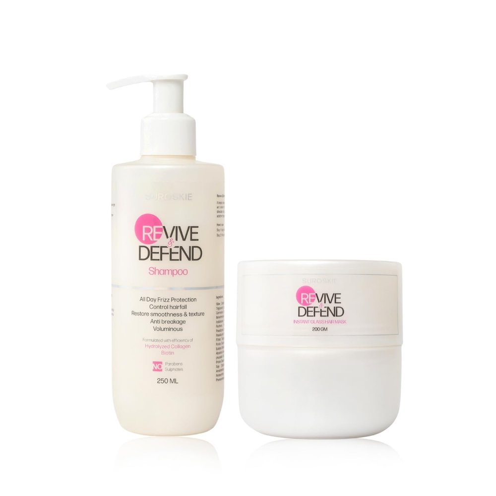S.UROSKIE Revive & Defend Shampoo (250ml) + Instant Glass Hair Mask (200ml) | For Dry & Frizzy Hair | Spa Treatment at Home | Intense Repair Damage Hair | All Hair Types | For Men & Women