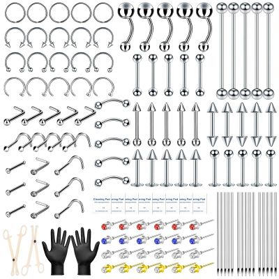 Evatage 163 Pcs Professional Body Septum Piercing Tool Kit with Jewelry Set