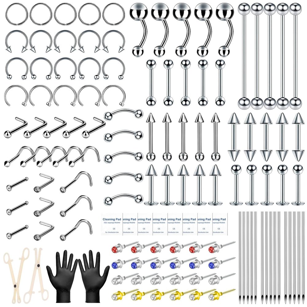 Evatage 163 Pcs Professional Body Septum Piercing Tool Kit with Jewelry Set