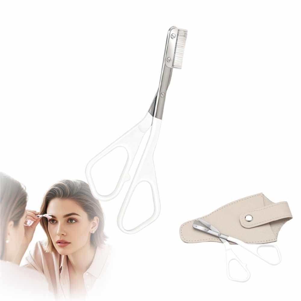Eyebrow Trimmer Scissor, 2025 Upgrade Precision Eyebrow Grooming Kit, Portable Razor for Home Use, Removal Scissor Shaping Tool for Women (White 1PCS)