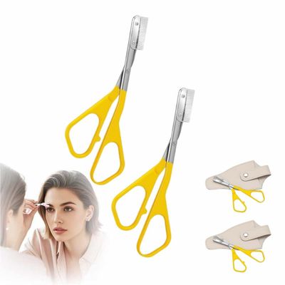Eyebrow Trimmer Scissor, 2025 Upgrade Precision Eyebrow Grooming Kit, Portable Razor for Home Use, Removal Scissor Shaping Tool for Women (Yellow 2PCS)
