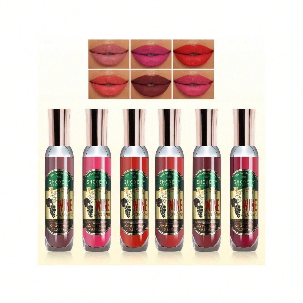 Wine Lip Tint Collection, 6 Matte Colors, Long-Lasting Liquid Lipstick Set, 0.3 fl oz Bottles