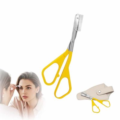 Eyebrow Trimmer Scissor, 2025 Upgrade Precision Eyebrow Grooming Kit, Portable Razor for Home Use, Removal Scissor Shaping Tool for Women (Yellow 1PCS)