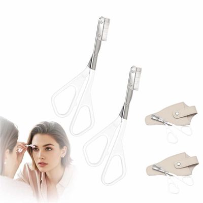 Eyebrow Trimmer Scissor, 2025 Upgrade Precision Eyebrow Grooming Kit, Portable Razor for Home Use, Removal Scissor Shaping Tool for Women (White 2PCS)