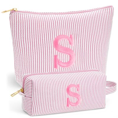 Fohufo Sister Birthday Gifts for Girls - Travel Makeup Bag Set, Big Sister Gifts for Girls 6-12 Year Old Girl Gift Teen Girl Gifts Trendy Stuff, Personalized Cute Stuff Initial Makeup, Light Pink S