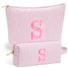 Fohufo Sister Birthday Gifts for Girls - Travel Makeup Bag Set, Big Sister Gifts for Girls 6-12 Year Old Girl Gift Teen Girl Gifts Trendy Stuff, Personalized Cute Stuff Initial Makeup, Light Pink S view 1