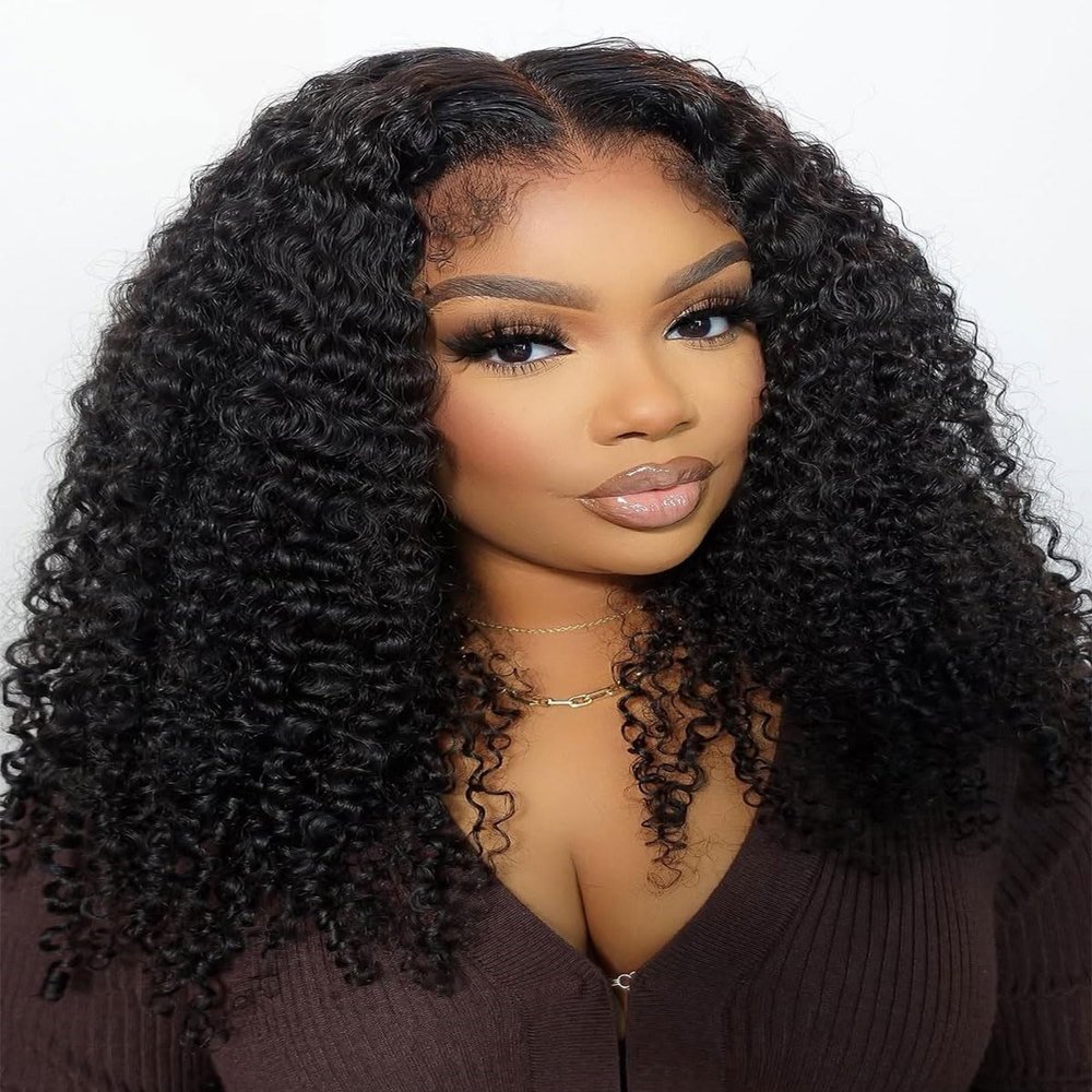 Afro Kinkycurly Wig Human Hair 210 Density Kinky Curly 13x6 Lace Front Wig 100% Real Human Hair Wigs 16 Inch True to Length and Density 13x6 Lace Wigs for Women Preplucked Hairline Natural Black Color