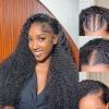 Afro Kinkycurly Wig Human Hair 210 Density Kinky Curly 13x6 Lace Front Wig 100% Real Human Hair Wigs 16 Inch True to Length and Density 13x6 Lace Wigs for Women Preplucked Hairline Natural Black Color view 3