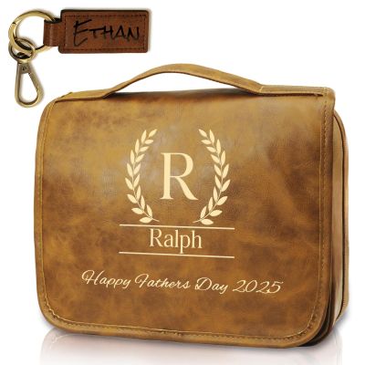 2025 Personalized Custom Christmas Gifts for Men, Large Hanging Toiletry Bag Leather Shaving Toiletries Bags for Him, Waterproof Travel Bag, Gift for Anniversary, Dad, Grandpa, Husband, Lover