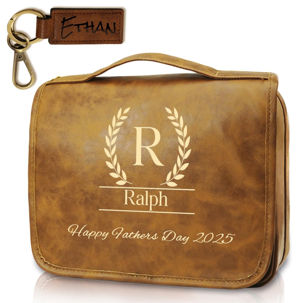 2025 Personalized Custom Christmas Gifts for Men, Large Hanging Toiletry Bag Leather Shaving Toiletries Bags for Him, Waterproof Travel Bag, Gift for Anniversary, Dad, Grandpa, Husband, Lover