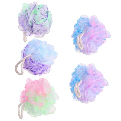 PRETYZOOM 5Pcs Large Bath Sponge Shower Mesh Poufs Soft Exfoliating Body Scrubber with Hanging Rope for Men and Women Bathing Accessories for Skin Random Color