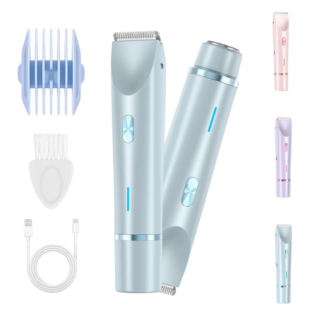 2 in 1 Bikini & Body Trimmer, Dual-Head Electric Hair Shaver Waterproof Wet & Dry Use for Underarms, Legs, Arms
