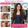 ALXNAN Long Wavy Clip in Hair Extensions, 24" Brown with Caramel Highlights view 3