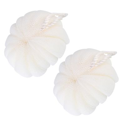 Abaodam 2pcs Large Petal-Shaped Bath Body Scrubber Balls Beige Exfoliating Shower Sponge Soft PE Mesh Nets for Gentle Skin Cleansing and Daily Use