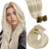 LaaVoo K Tip Hair Extensions Real Human Hair Bleach Blonde U tip Hair Extension Human Hair Hot Fusion Blonde KTip Human Hair Hair Extensions 14 inch 50g/50s view 1