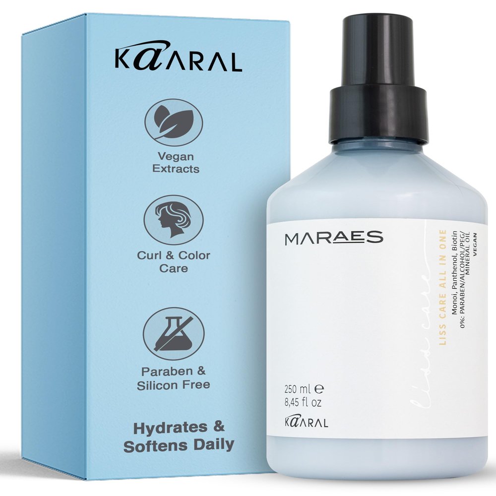 Kaaral MARAES Liss Care All in One - Leave-In Conditioner for Frizzy Hair - No-Rinse Spray Conditioner - Smoothing Hair Care for Unruly Hair - Certified Vegan Formula with Monoi and Biotin 250 ml
