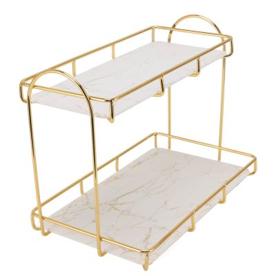 Aumotop 2 Tier Large Capacity Cosmetic Storage Rack for Bathroom Kitchen Bedroom Gold Metal Storage Shelf for Organizing Toiletries