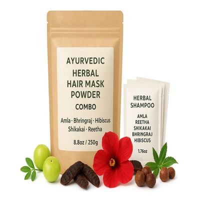 Ecovista Herba100% natural and chemical-free blend of five powerful Indian herbs Amla, Bhringraj, Shikakai, Reetha, and Hibiscus. Herbal Hair Mask & Shampoo Combo (50gm each)