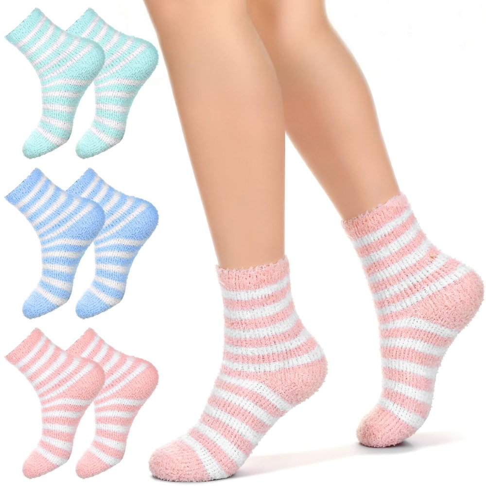 6Pcs Aloe Socks, Lotion Socks, Aloe Infused Fuzzy Moisturizing Socks, Spa Socks for Men and Women, Gel Socks Sleep Socks for Dry Cracked Feet, Fluffy Slipper Cozy Cabin Winter Soft Fleece Warm Comfy